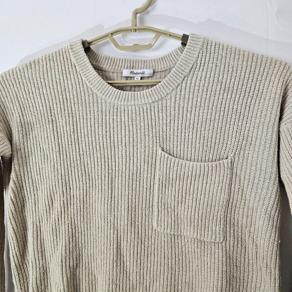 Madewell Sweater Womens XS Beige Thompson Pocket Pullover Ribbed Style AA782 - Picture 4 of 10